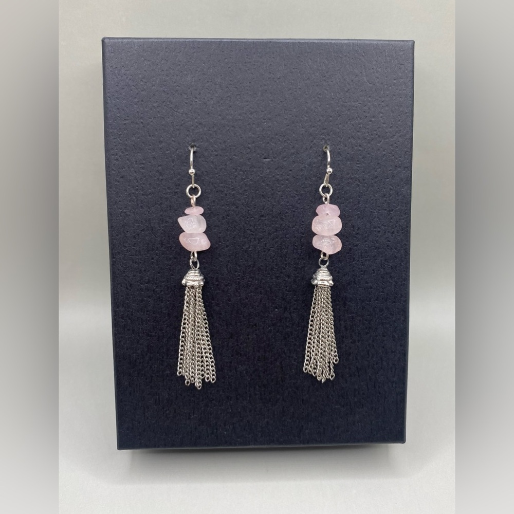 🌹Rose Quartz Chain Tassel Earrings